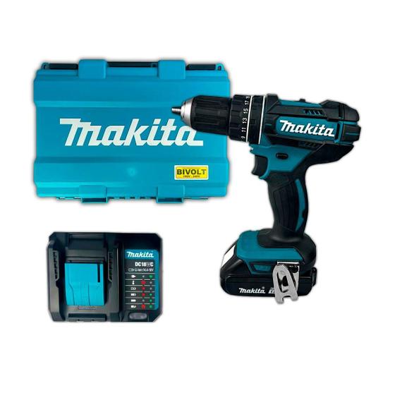 Imagem de Furadeira Parafusadeira de impacto Makita DHP482Y002 18V LTX 1900RPM e 28500IPM 13MM 21 Níveis de Torque Gatilho Dinâmico Const. Civil Profissional