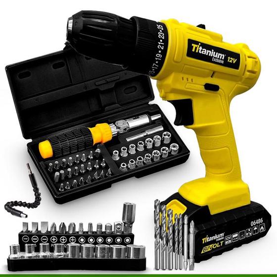 Furadeira Parafusadeira Sem Fio Impacto 12v Titanium + Kit Completo Menor preço em Furadeira Parafusadeira Sem Fio Impacto 12v Titanium + Kit Completo