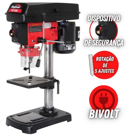 Imagem de Furador Bancada Kajima FB1300 Elétrico Bivolt 1/3HP Até 50mm Mesa Ajustável Dispositivo De Segurança