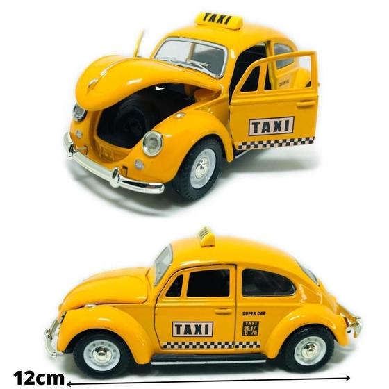 Imagem de Fusca Táxi Amarelo Metal - 5cm x 5,5cm x 12,5cm - Fricção