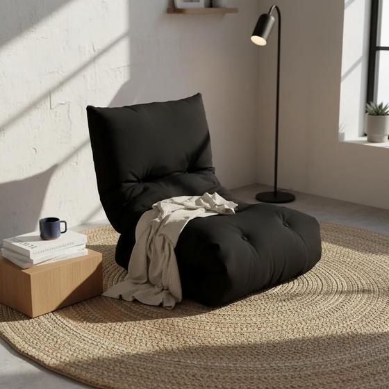 Futon Almofada Colchonete Dobrável Preto Solteiro 165cm