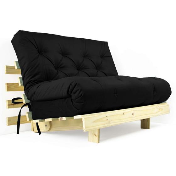 Futon Casal Tokio Sofa Cama Preto Com Madeira Maciça R9 Design Futon