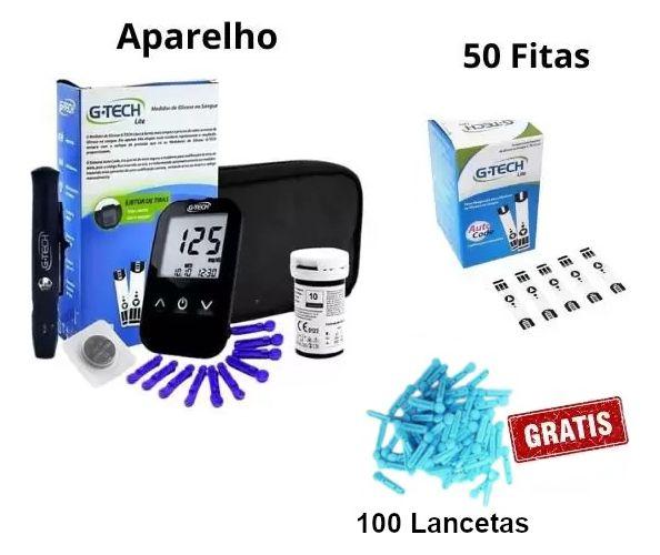 Imagem de G tech aparelho de glicemia Completo + 50 tiras e 100 lancetas