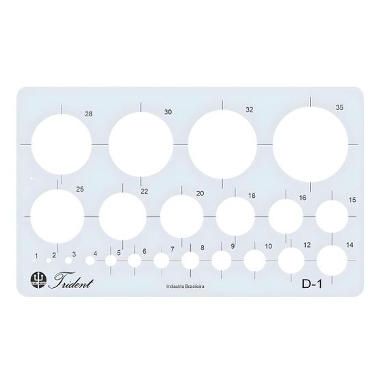 Imagem de Gabarito Circulógrafo com 22 Círculos de 1 a 35mm  Trident Mod D-1