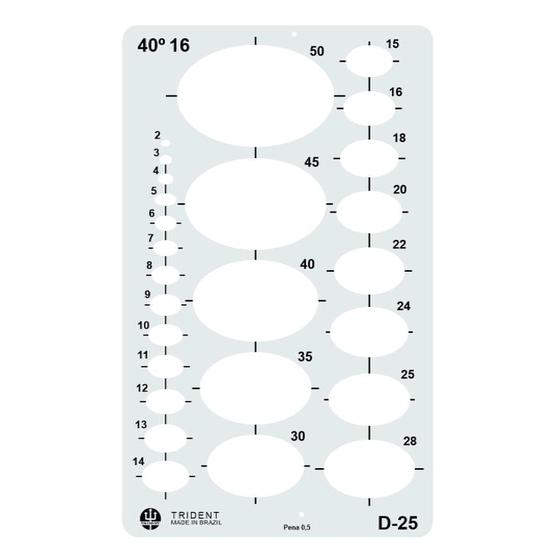 Imagem de Gabarito Elipses Trident 40 Para Desenho Técnico D-25