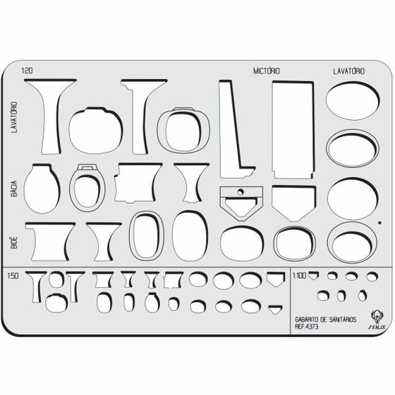 Imagem de Gabarito Sanitários Arquitetura Desenho Técnico 4373 Fenix