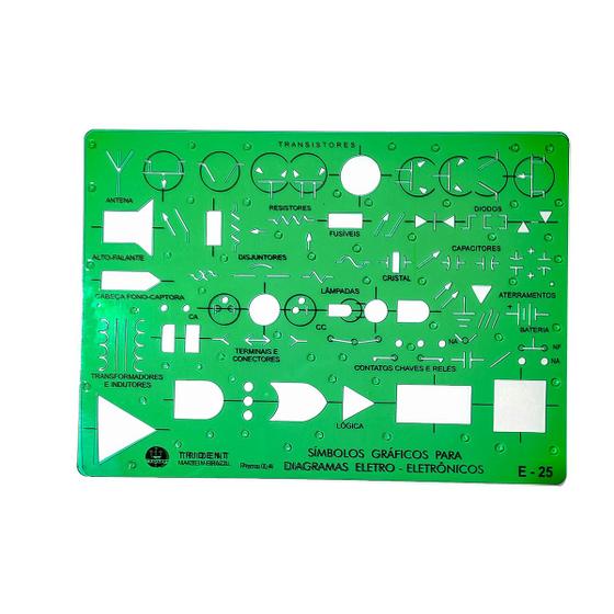 Imagem de Gabarito Trident Símbolos Gráficos para Eletricidade Eletrônica Diagramas E-25