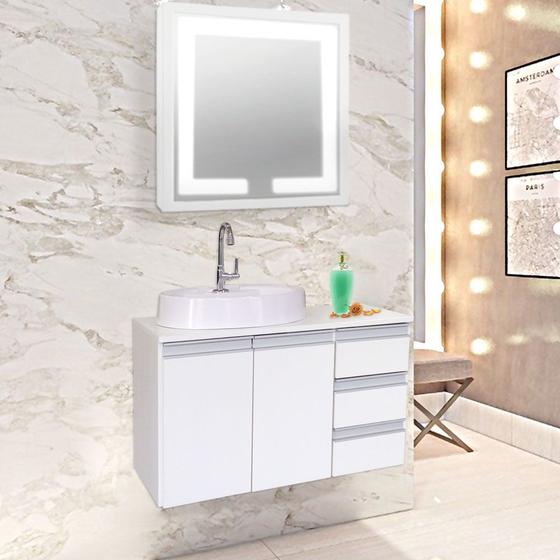 Gabinete Alto Padrão Branco Para Banheiro Com Cuba De Apoio Menor preço em Gabinete Alto Padrão Branco Para Banheiro Com Cuba De Apoio