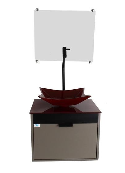 Imagem de Gabinete Armário Banheiro 40Cm Cuba Quadrada Vermelha
