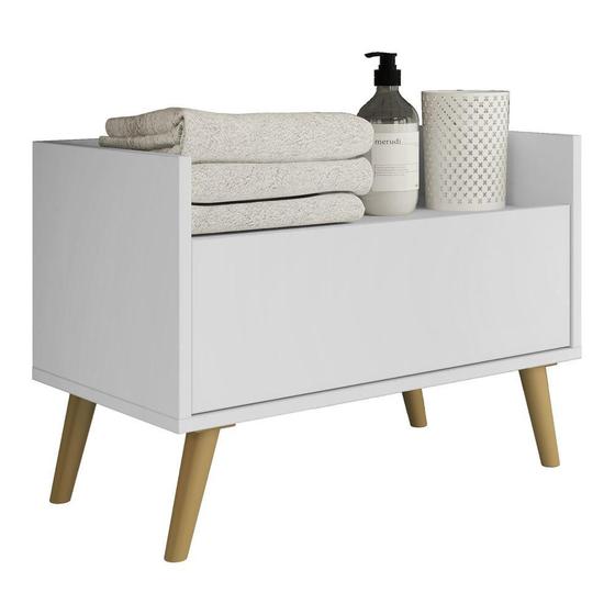 Gabinete Armário Banheiro 60 cm c/ Pés Retrô Multimóveis Branco/Natural Menor preço em Gabinete Armário Banheiro 60 cm c/ Pés Retrô Multimóveis Branco/Natural