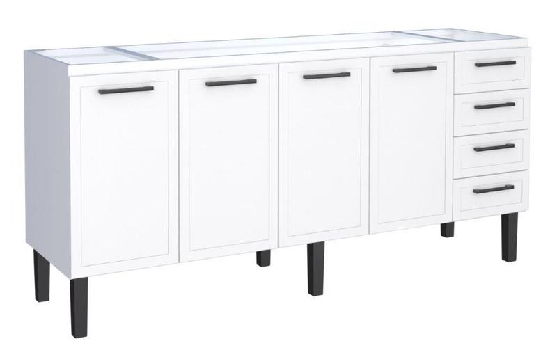 Imagem de Gabinete / Balcão  JU de Cozinha para Pia de 2.00m em Aço 4 Portas + 4 Gavetas Cor Branco