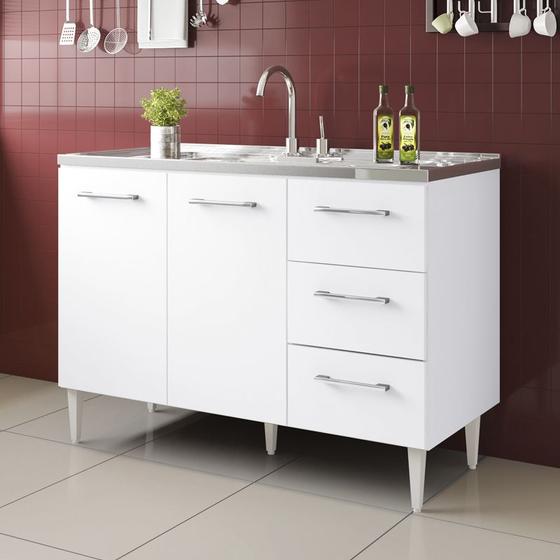 Gabinete Balcão Para Pia de 1,20 mt Milla Branco Branco Menor preço em Gabinete Balcão Para Pia de 1,20 mt Milla Branco Branco