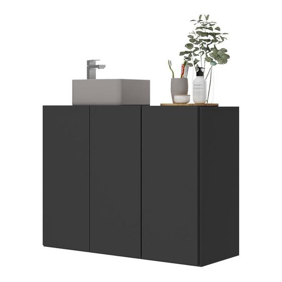 Gabinete Banheiro 3 Portas Suspenso 90cm Multimóveis MP5029 Preto Menor preço em Gabinete Banheiro 3 Portas Suspenso 90cm Multimóveis MP5029 Preto