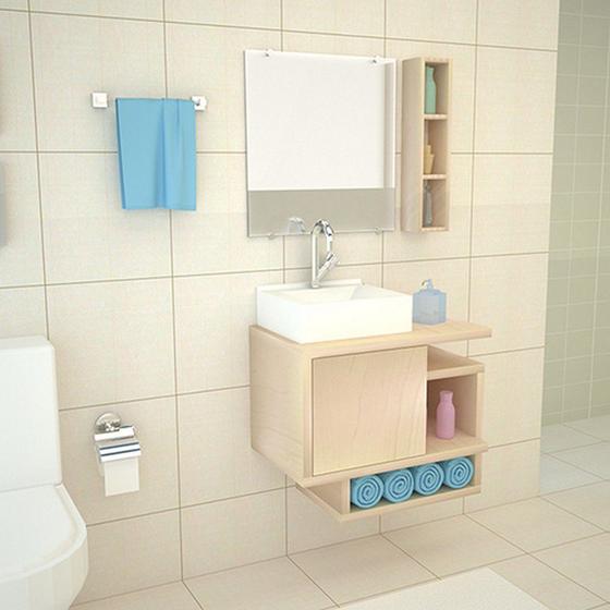 Gabinete Banheiro Maggiore Kit Completo MDP Macadâmia 60cm - Primolar ...