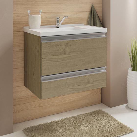 Gabinete Banheiro Messina 59cm 100%MDF Com Pia Cor Carvalho Menor preço em Gabinete Banheiro Messina 59cm 100%MDF Com Pia Cor Carvalho