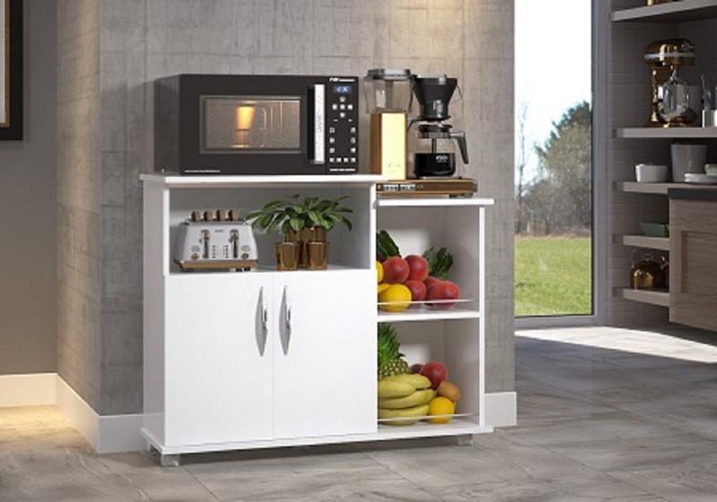 Imagem de Gabinete Branco De Cozinha Fruteira E Paneleira Porta Frutas C/ Rodas Multiuso