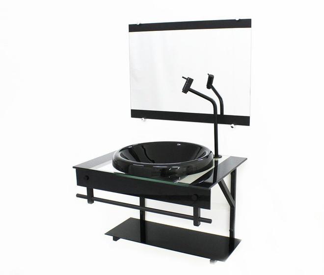 Imagem de Gabinete com cuba para banheiro de vidro apx 60cm com cuba chapeu - preto