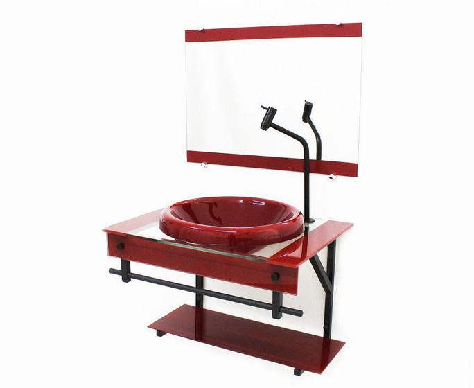 Imagem de Gabinete com cuba para banheiro de vidro apx 60cm com cuba chapeu - vermelho cereja