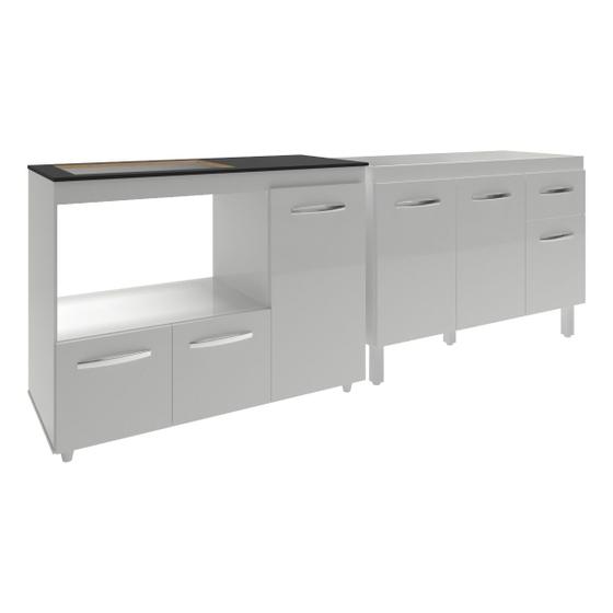 Imagem de Gabinete Cozinha Armário Balcão de Pia 120 cm Aline e Balcão para Fogão Cooktop 4 Bocas e Forno Alana Branco