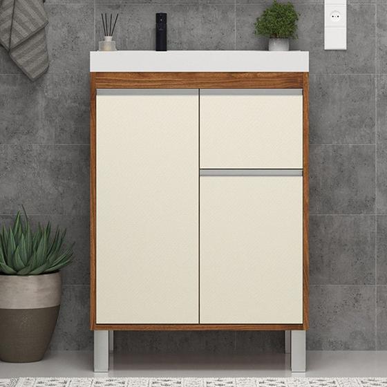 Imagem de Gabinete de Banheiro 60cm com Lavatório Ref 670 Cewal - Amendoa/Off White