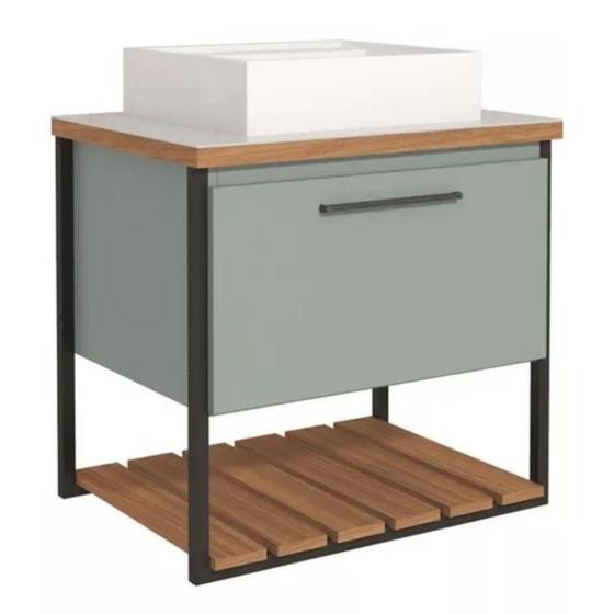 Imagem de Gabinete de Banheiro Suspenso 100% MDF 60cm Metalon Com Cuba Caribe Mgm Móveis