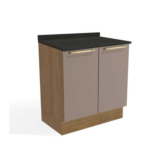 Imagem de Gabinete de Cozinha Modulado Balcão Botanic M623 2 Portas c/Tampo 80cm Nogueira/Fendi/Preto Brilho - Kappesberg