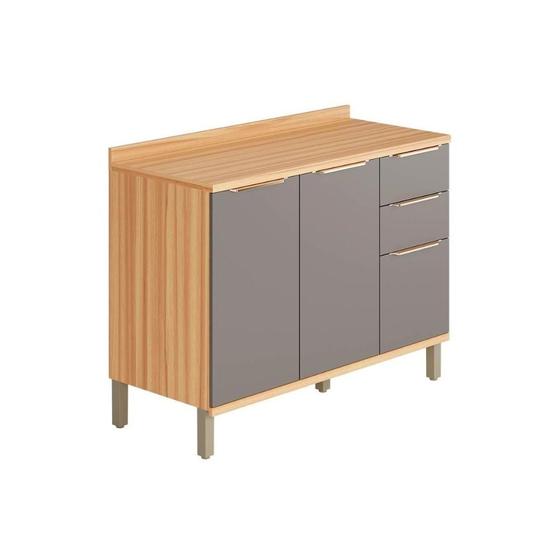 Imagem de Gabinete de Cozinha Modulado Balcão c/ Tampo Sauvignon c/ 2 Portas e 3 Gavetas 120cm Amendoa/Grafite - Ronipa
