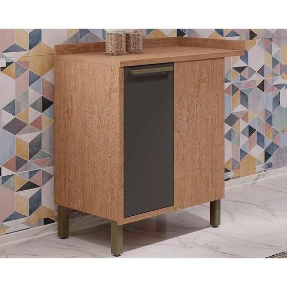 Imagem de Gabinete de Cozinha Modulado Canto Syrah 1 Porta c/ Tampo 48cm Castanho/Chumbo - Ronipa