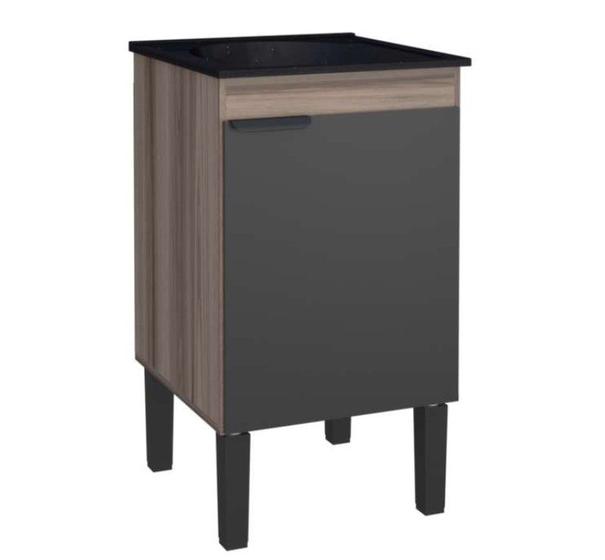 Imagem de Gabinete de Lavanderia Tamarindo e Preto em Madeira 47,9cm c/ Tanque 50x50cm Preto Flamingo Cozimax