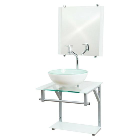 Gabinete de Vidro 40x40cm - Branco - Cuba Redonda 30cm - Dahora Menor preço em Gabinete de Vidro 40x40cm - Branco - Cuba Redonda 30cm - Dahora