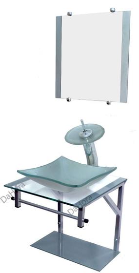 Gabinete de Vidro 40x40cm - Cuba Quadrada 30cm + Torneira Cascata - Dahora Menor preço em Gabinete de Vidro 40x40cm - Cuba Quadrada 30cm + Torneira Cascata - Dahora