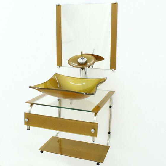 Imagem de Gabinete de vidro 45cm it inox com cuba retangular - dourado real
