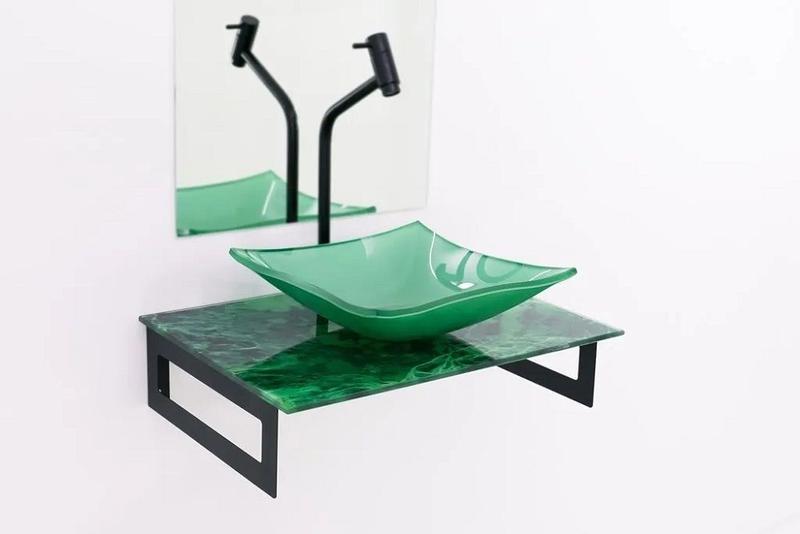 Imagem de Gabinete de vidro 50cm com cuba quadrada - mármore verde