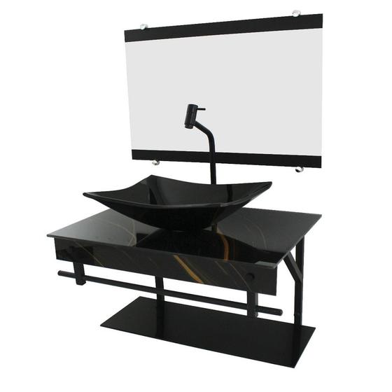Imagem de Gabinete de vidro 60cm apx com cuba retangular mármore preto dourado