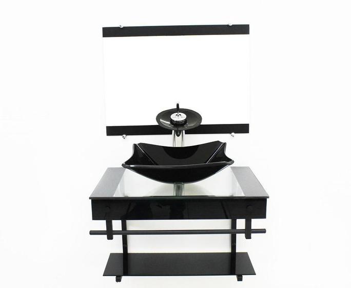 Imagem de Gabinete De Vidro 60Cm Com Cuba Retangular Chanfrada - Preto