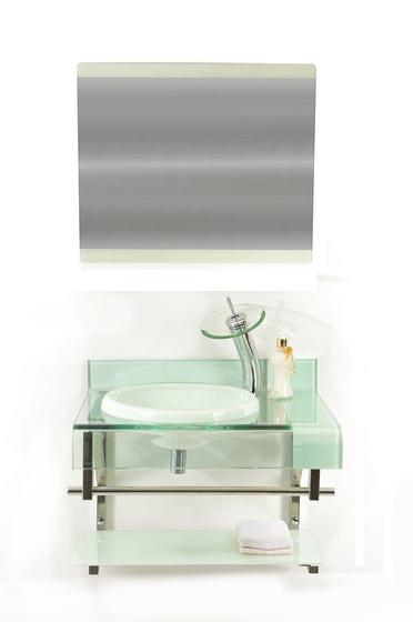 Imagem de Gabinete de vidro 60cm curvado duplo inox com cuba chapéu -  branco