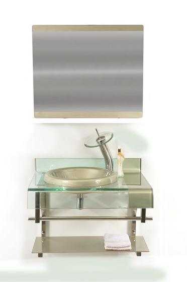 Imagem de Gabinete de vidro 60cm curvado duplo inox com cuba chapéu -  champanhe