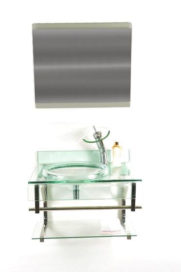 Imagem de Gabinete de vidro 60cm curvado duplo inox com cuba chapéu -  incolor