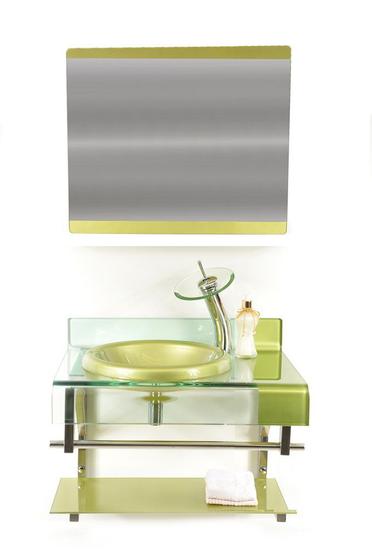 Imagem de Gabinete de vidro 60cm curvado duplo inox com cuba chapéu -  verde oliva