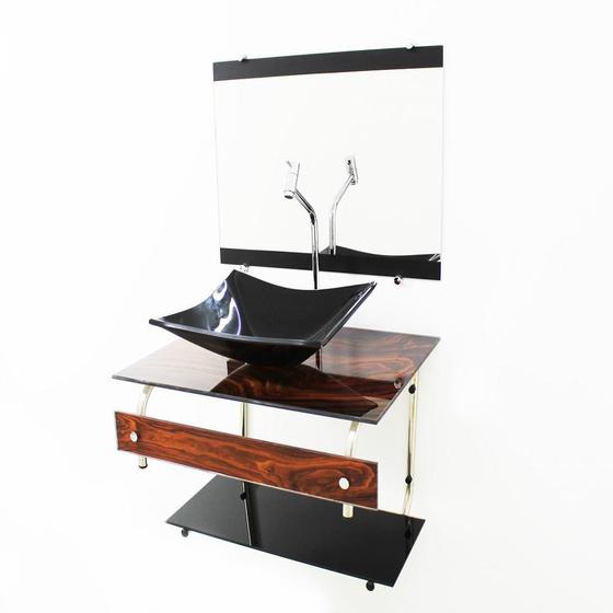 Imagem de Gabinete De Vidro 60Cm Inox Com Cuba Retangular