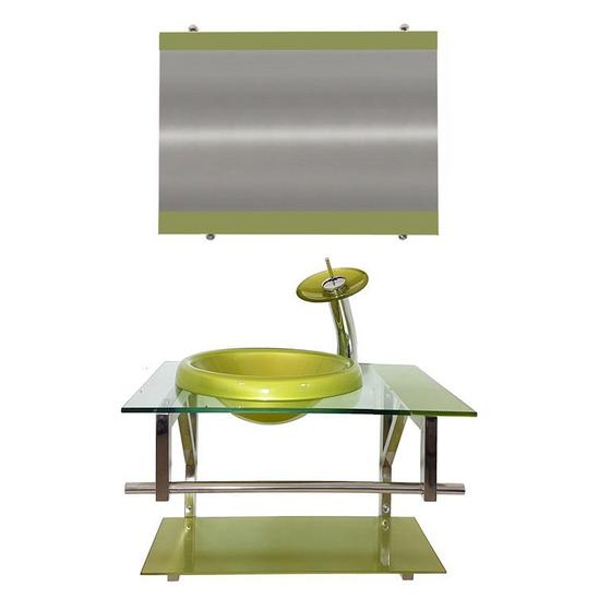 Imagem de Gabinete de vidro 60cm iq inox com cuba chapéu redonda - verde oliva