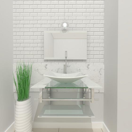 Imagem de Gabinete de vidro 60cm iq inox com cuba retangular - branco