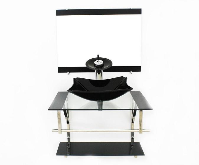 Imagem de Gabinete De Vidro 60Cm Iq Inox Com Cuba Retangular Chanfrada