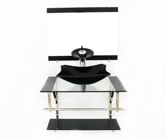 Imagem de Gabinete de vidro 60cm iq inox com cuba retangular chanfrada - preto