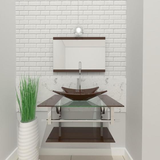 Imagem de Gabinete De Vidro 60Cm Iq Inox Com Cuba Retangular - Marrom