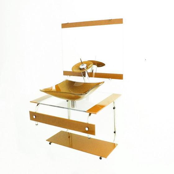 Imagem de Gabinete De Vidro 60Cm It Inox Com Cuba Retangular Dourado Real
