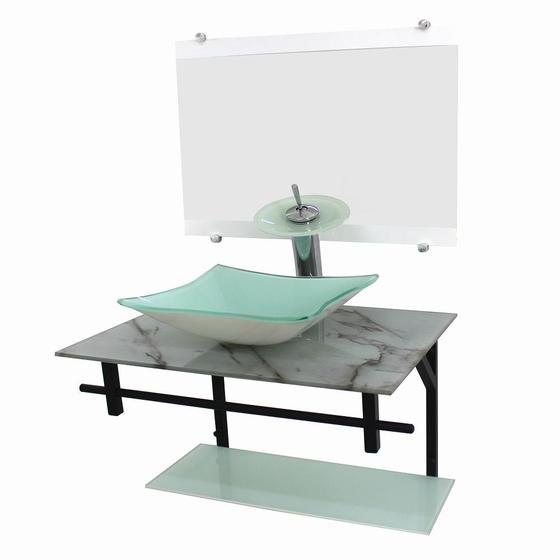 Imagem de Gabinete de vidro 70cm ap com cuba quadrada - mármore branco