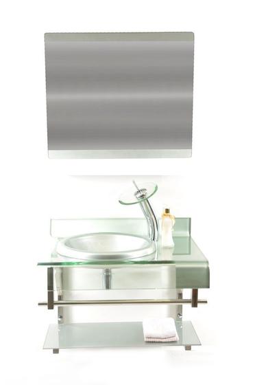 Imagem de Gabinete de vidro 70cm curvado duplo inox com cuba chapéu - prata