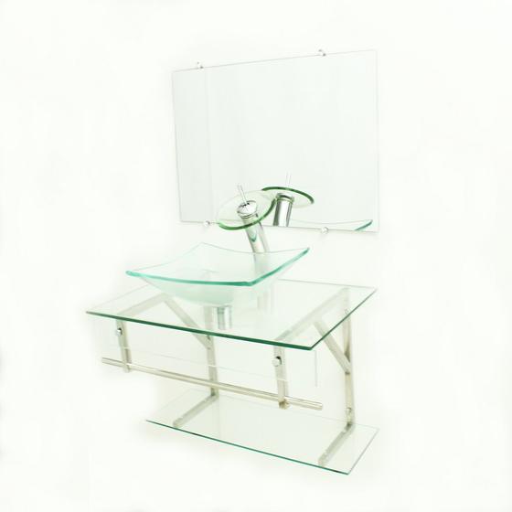 Imagem de Gabinete de vidro 70cm iqx inox com cuba retangular - incolor