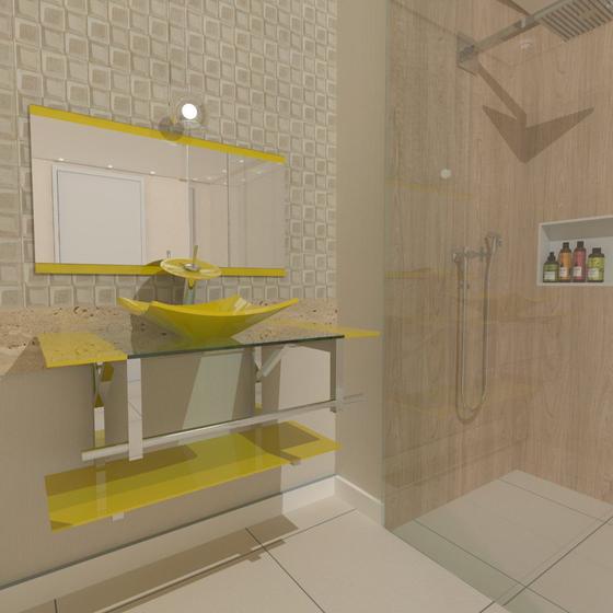 Imagem de Gabinete de vidro 80cm iq inox com cuba quadrada - amarelo